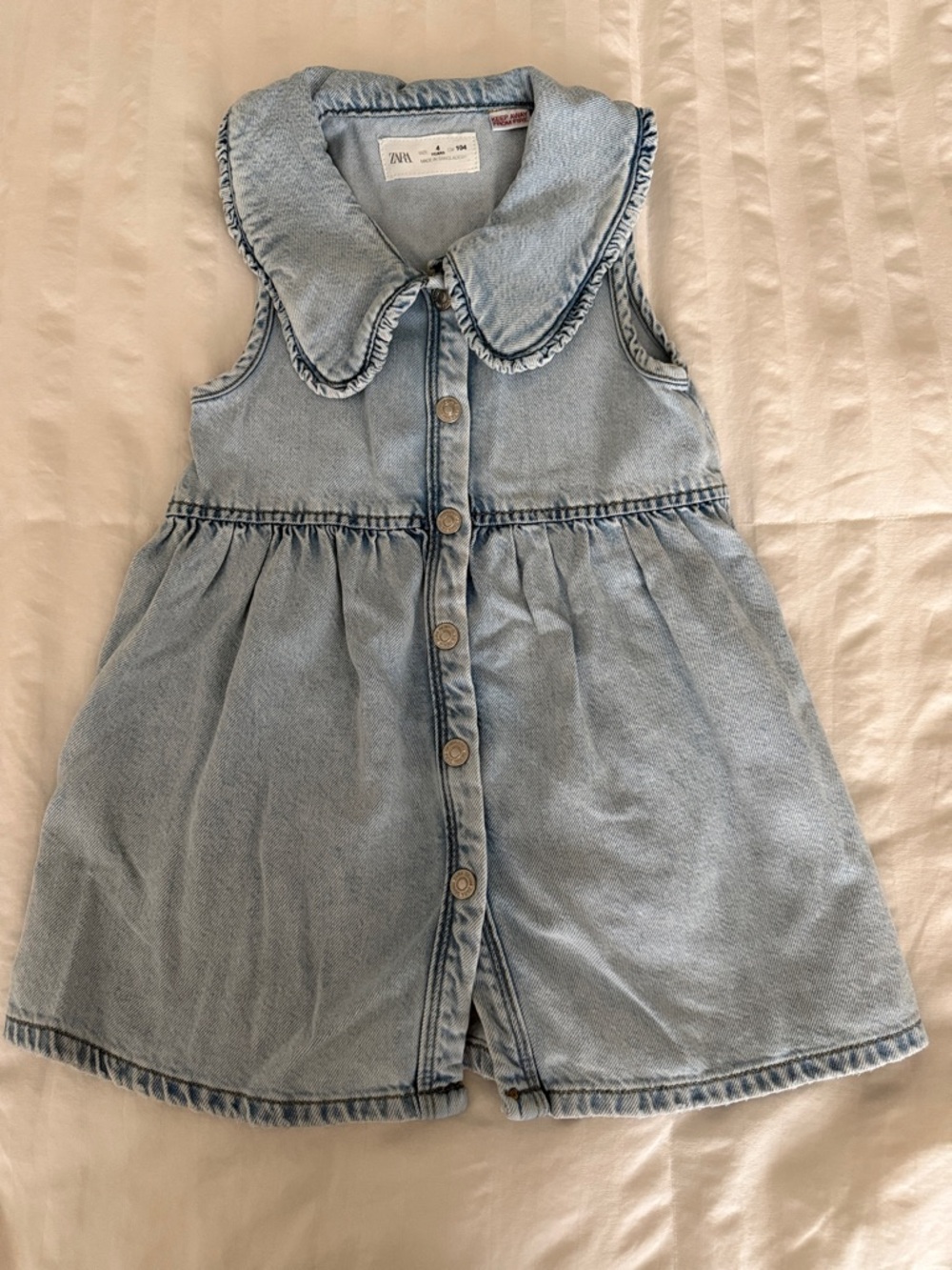 Zara Light Blue Denim Dress with Scalloped Collar